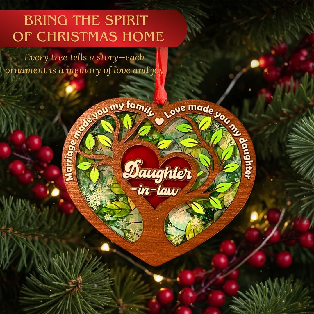 Daughter-in-Law Christmas Ornament 2026 from Son and Family, 2-Layer Wood & Acrylic Keepsake, Xmas Tree Hanging Decoration, Home Decor