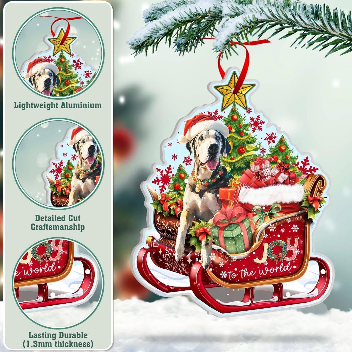 Great DANE Christmas Ornament for Great DANE Lovers - Christmas Decorations 2024 for Great DANE Lovers, Pet Lovers - Great DANE Dog Aluminum Ornaments (NOT 3D) for Christmas Tree