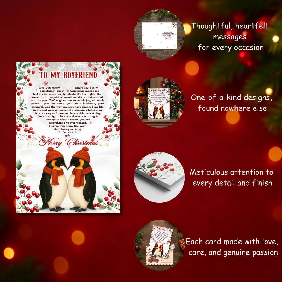 Romantic Christmas Card for Boyfriend from Girlfriend – Heartfelt Love Message with Premium Envelope
