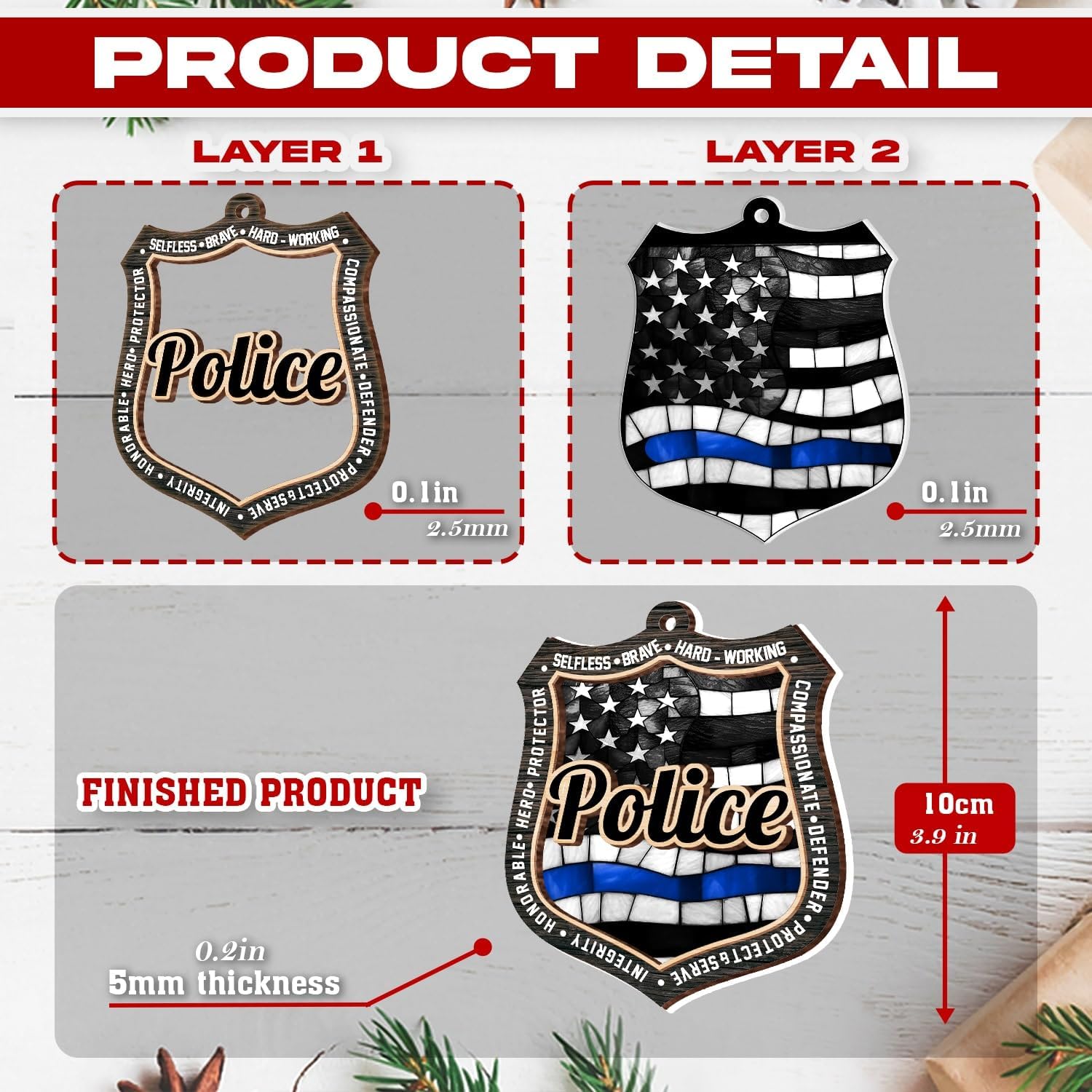 Police Christmas Ornament, Officer Tree Decoration, Unique Law Enforcement Gift for Men, Women, Police Officers and Academy Graduates