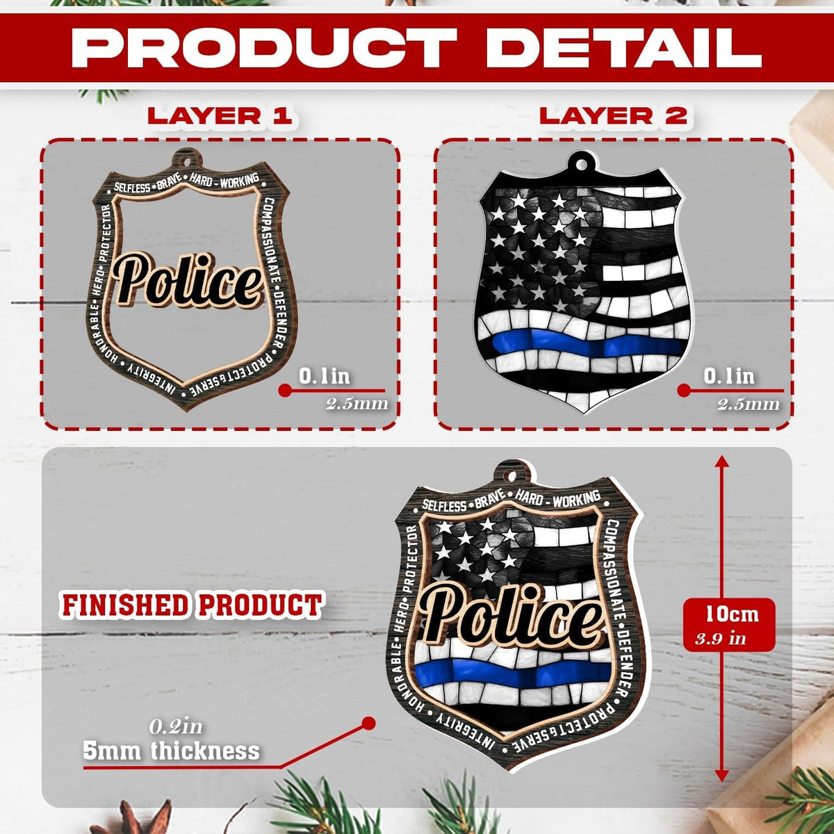 Police Ornaments - Christmas Officer Decor - 2024 Gifts for Men