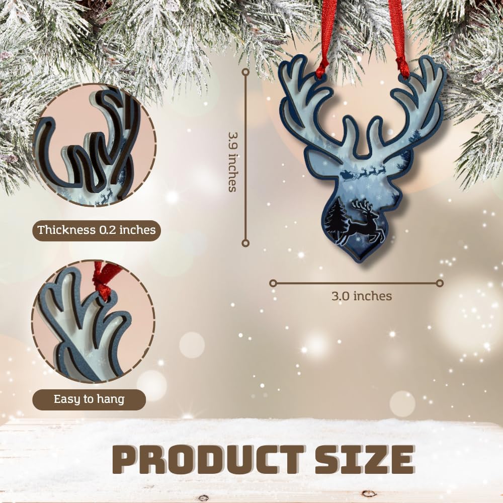 Woodland Reindeer Christmas Ornament, Double Layer Wood & Acrylic Tree Decor, Rustic Holiday Keepsake Gift for Animal Lovers