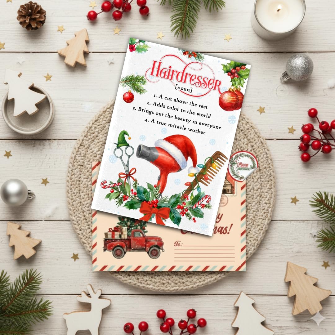 Christmas Card for Hairdresser with Envelope – Festive Holiday Greeting Featuring a Thank You Message
