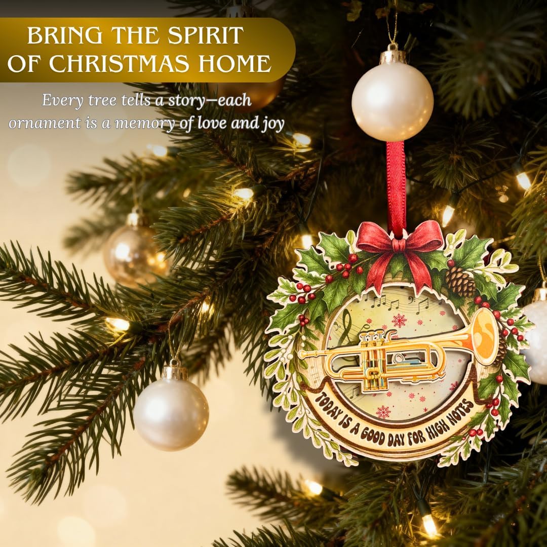Trumpet Ornament, Trumpet Ornaments for Christmas Tree Wood and Acrylic, Music Christmas Ornaments, Musical Instrument Holiday Decorations, Gifts for Trumpet Players, Band and Music Lovers