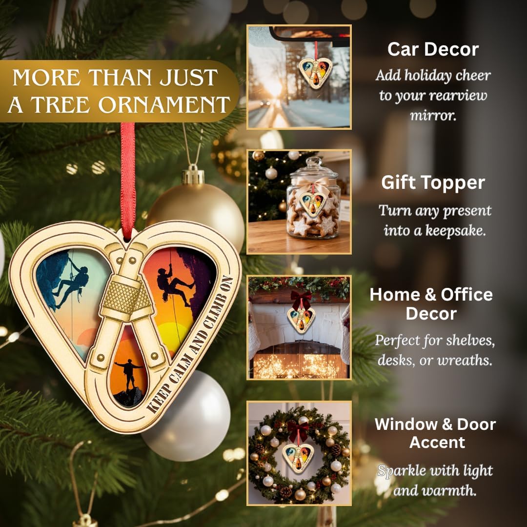 Climbing Ornament, Shatterproof Climbing Christmas Ornaments, Unique Acrylic and Wood for Christmas Tree, Holiday Decorations, Gift for Rock Climbers, Hikers, Adventurer