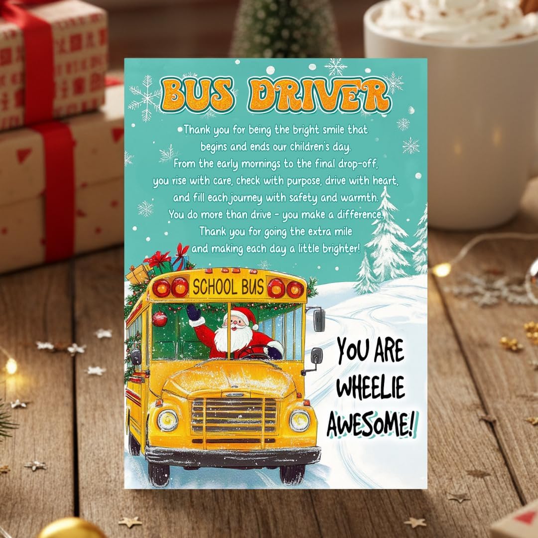 Christmas Card for Bus Driver with Envelope – Festive Holiday Greeting and Heartfelt Thank You Message
