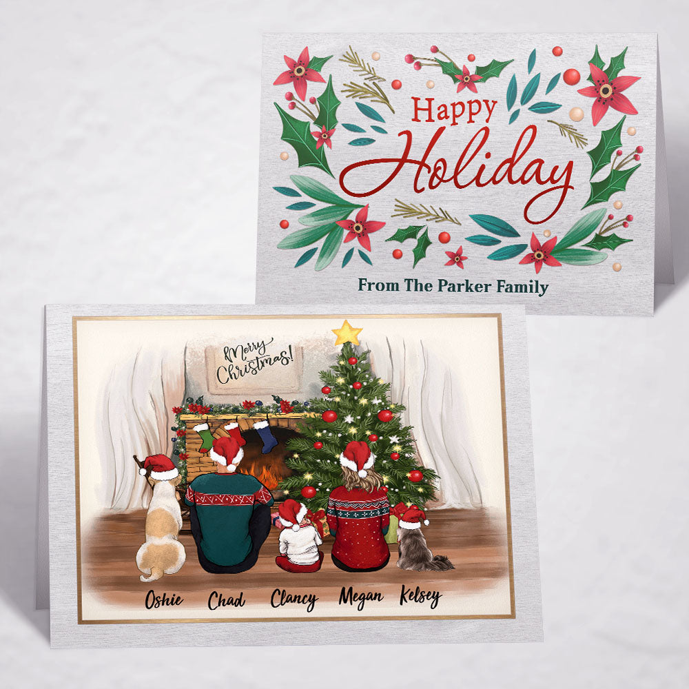 Printable Digital File For Folded Greeting Card - Personalized Christmas gift ideas with the whole family & dogs & cats - UP TO 5 - Happy Holiday - Digital PNG Download