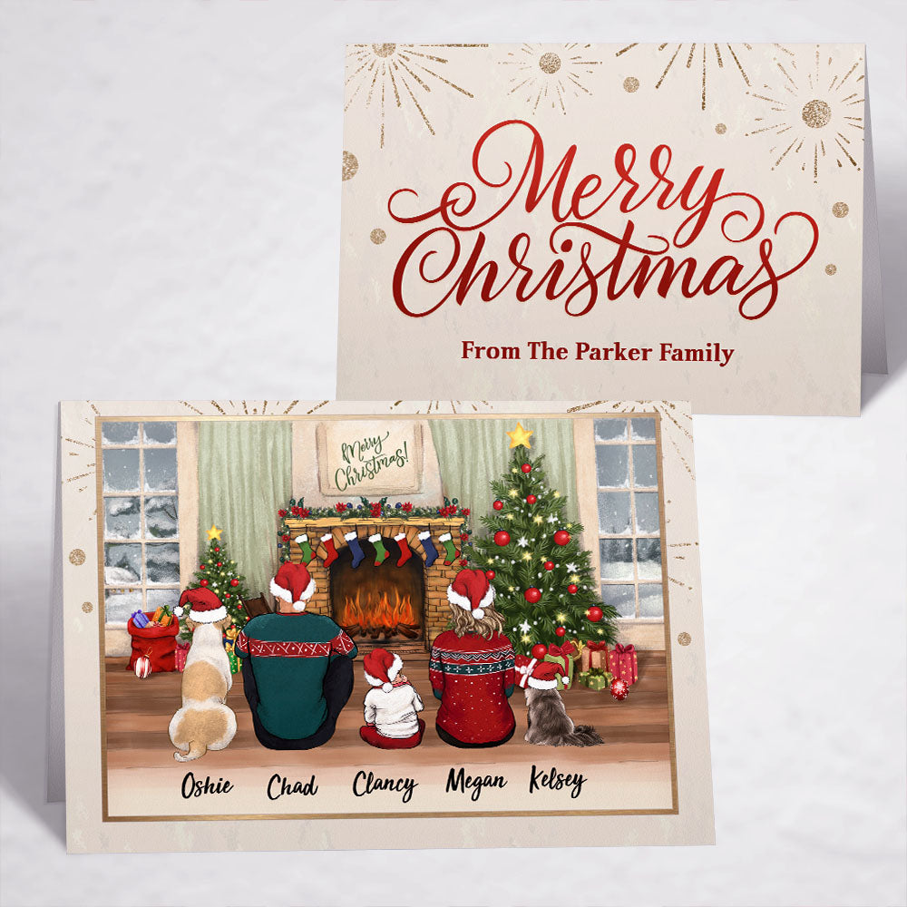 Printable Digital File For Folded Greeting Card - Personalized Christmas gift ideas with the whole family & dogs & cats - UP TO 5 - Merry Christmas - Digital PNG Download