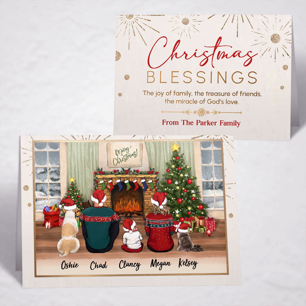 Printable Digital File For Folded Greeting Card - Personalized Christmas gift ideas with the whole family & dogs & cats - UP TO 5 - Christmas Blessings - Digital PNG Download
