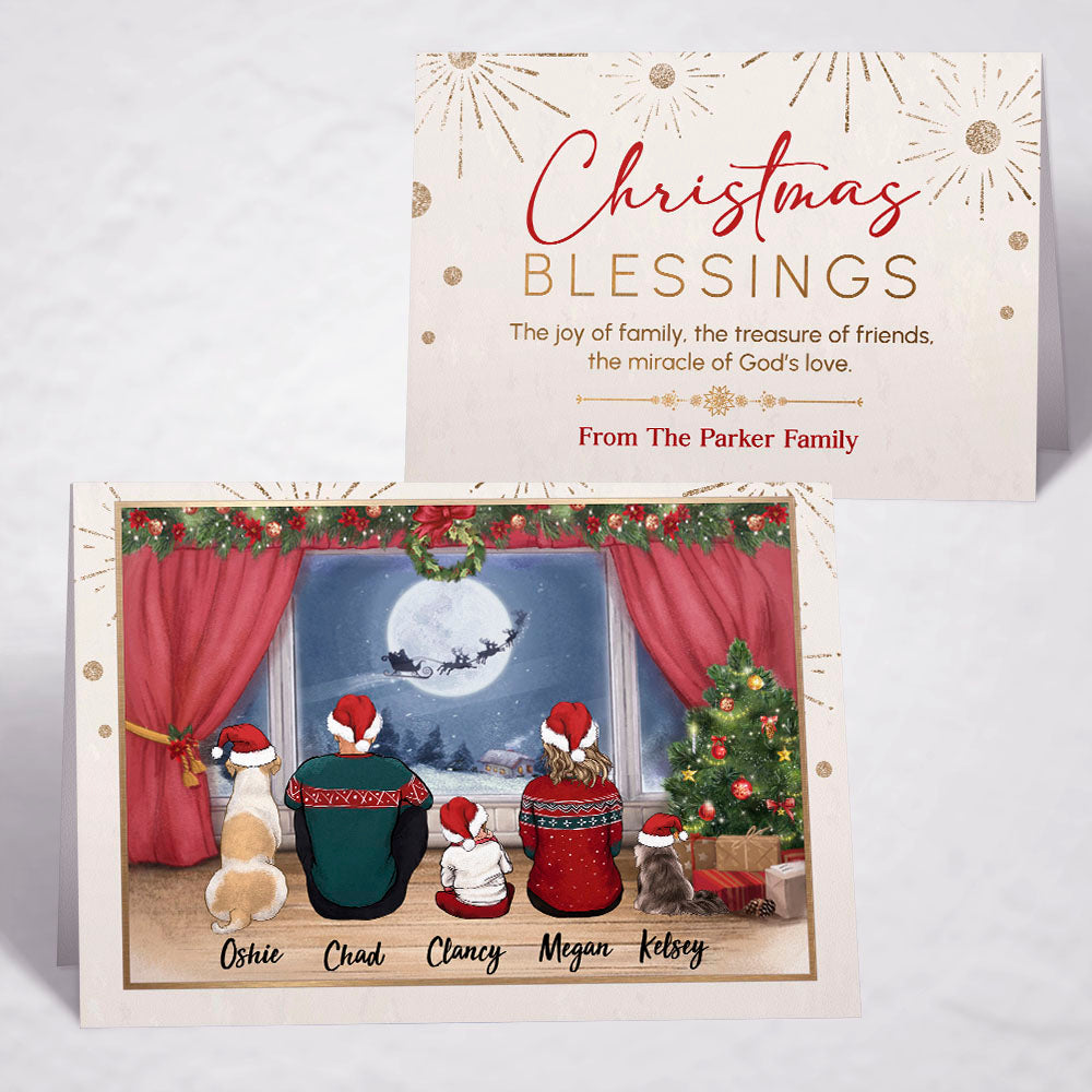 Printable Digital File For Folded Greeting Card - Personalized Christmas gift ideas with the whole family & dogs & cats - UP TO 5 - Christmas Blessings - Waiting For Santa - Digital PNG Download