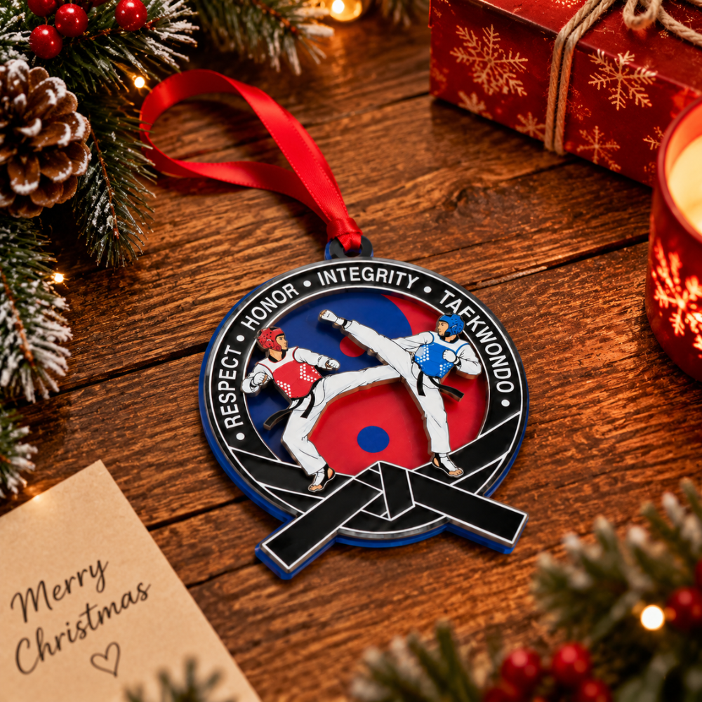 Taekwondo Christmas Ornament, Wood & Acrylic Christmas Tree Decoration, Holiday Gift for Students and Friends