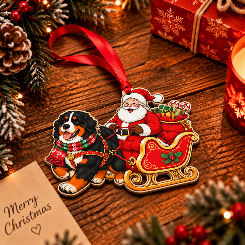 Bernese Mountain Dog Christmas Ornament for Tree, Wood Hanging Decor, Xmas Gift for Collectors & Holiday Decor Lovers