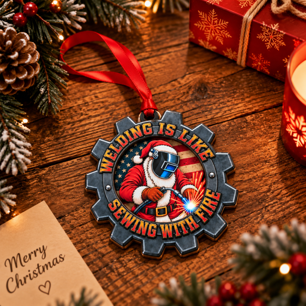 Welder Welding Christmas Ornament, Wood & Acrylic Tree Decoration, Gift for Christmas and Holiday Decor Lovers