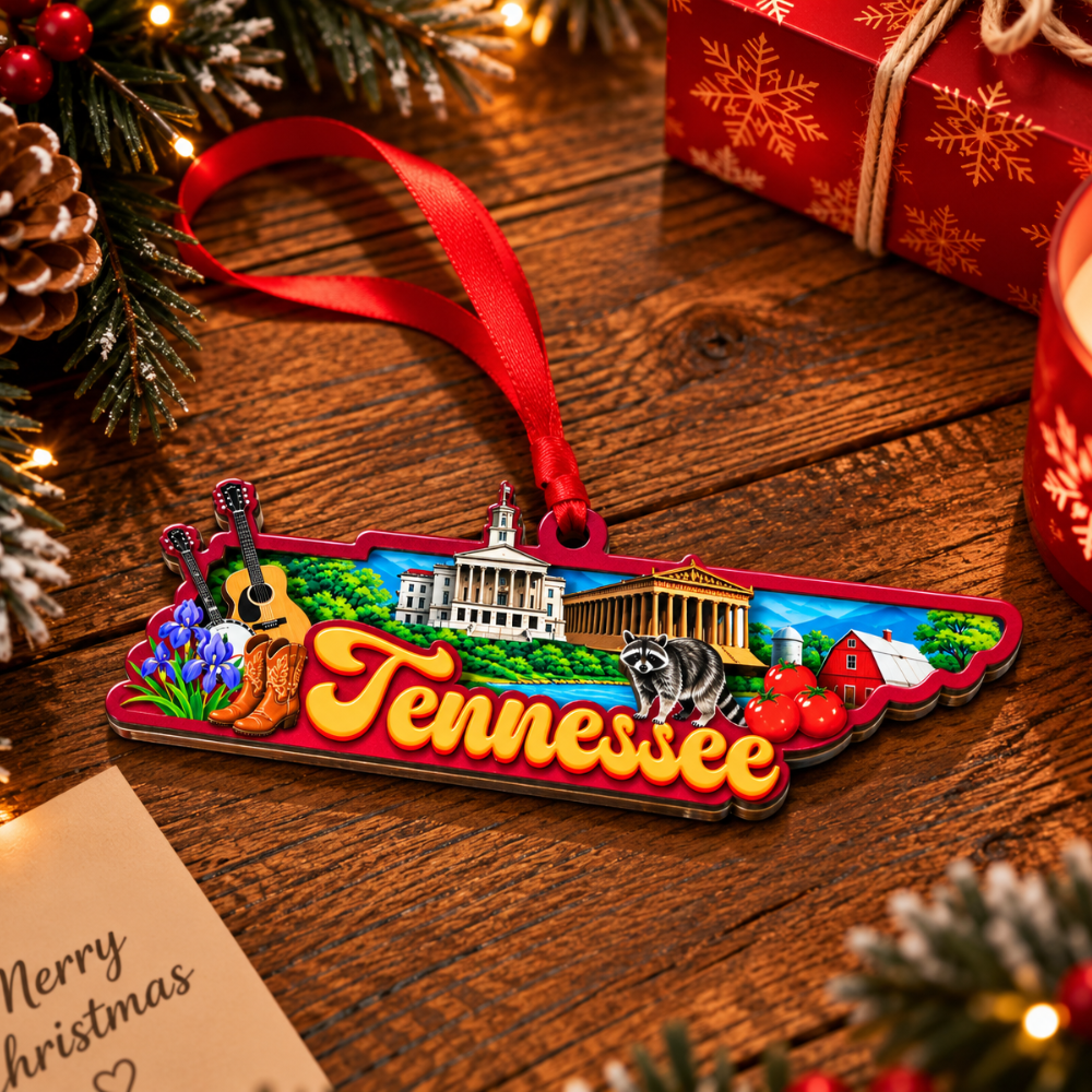 Tennessee State Christmas Ornament, Wood & Acrylic Tree Decoration, Gift for Christmas and Holiday Decor Lovers