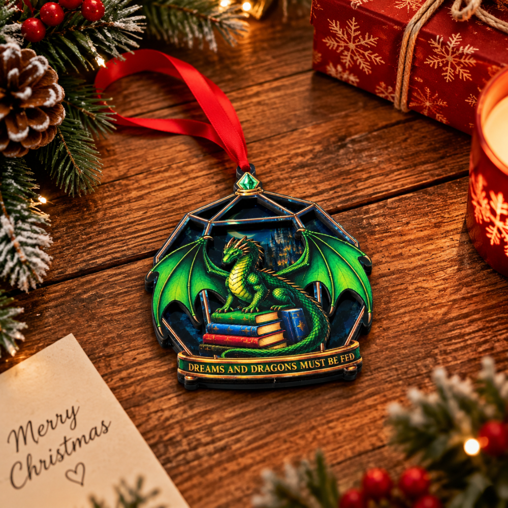 Dragon Fantasy Christmas Ornament, Wood & Acrylic Tree Decoration, Gift for Christmas and Holiday Decor Lovers