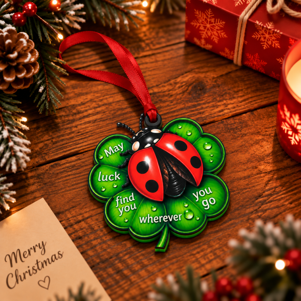 Ladybug Lucky Christmas Ornament for Tree, Wood & Acrylic Hanging Decor, Xmas Gift for Nature Lovers And Holiday Decor