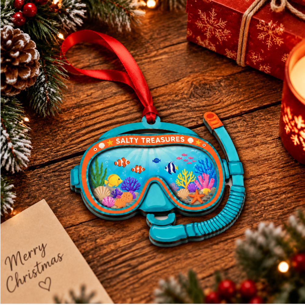 Snorkeling Christmas Ornament for Tree, Wood & Acrylic Hanging Decor, Xmas Gift for Collectors & Holiday Decor Lovers