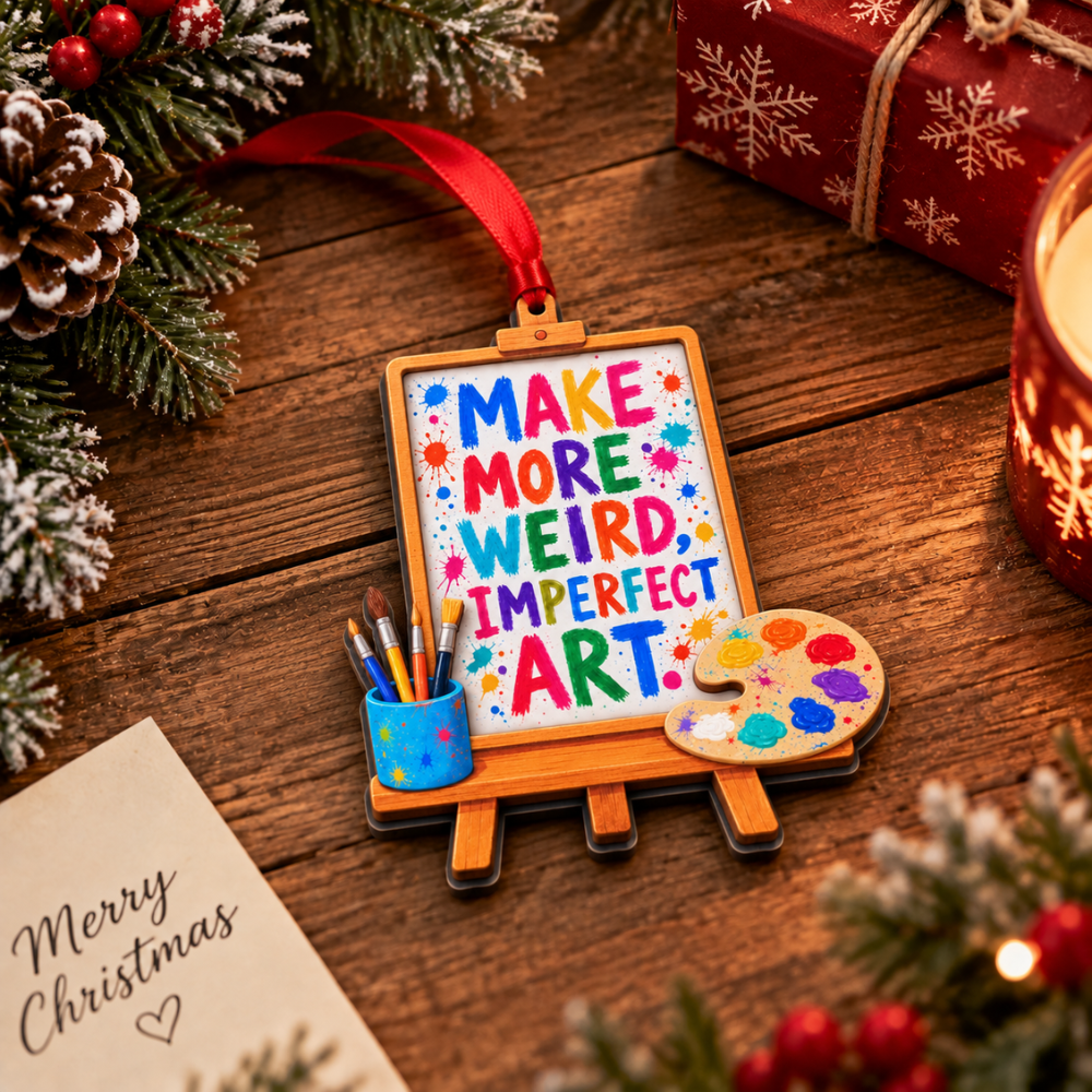 Artist Painting Christmas Ornament, Wood & Acrylic Christmas Tree Decoration, Holiday Gift for Artists