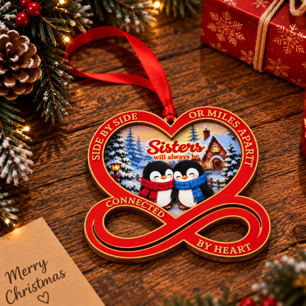 Sister Christmas Ornament, Wood & Acrylic Christmas Tree Decoration, Holiday Gift for Collectors & Holiday Decor Lovers