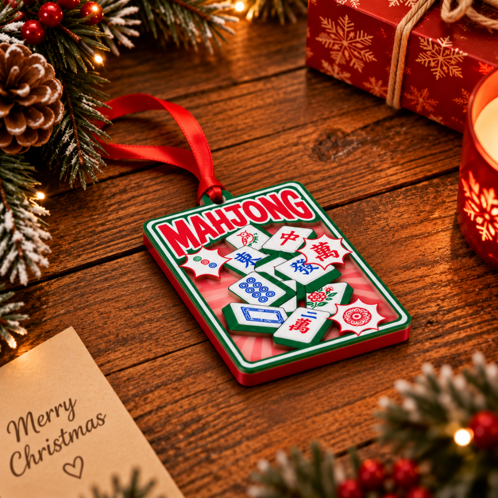Mahjong Christmas Ornament, Wood & Acrylic Christmas Tree Decoration, Holiday Gift for Collectors & Holiday Decor Lovers