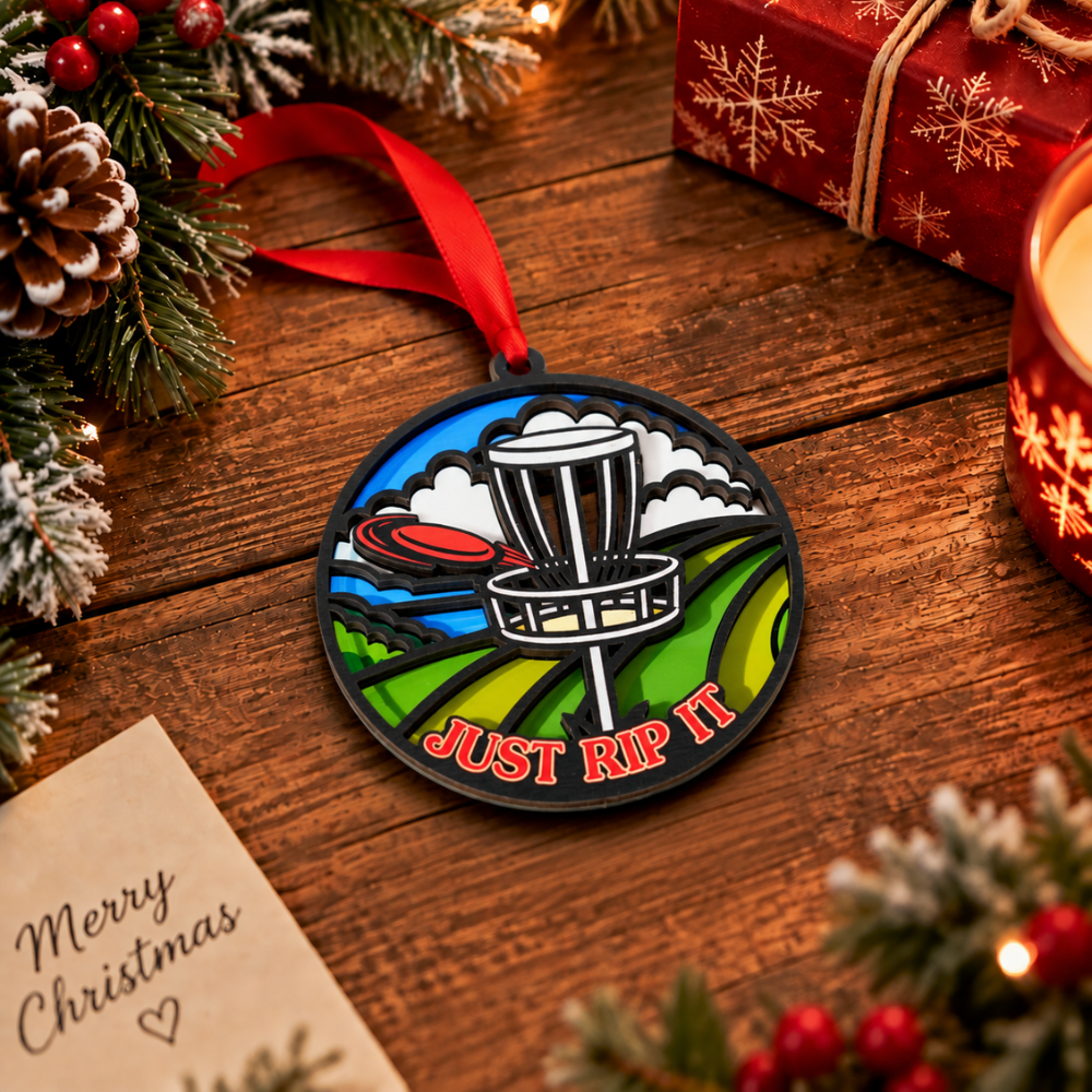 Disc Golf Christmas Ornament, Wood & Acrylic Christmas Tree Decoration, Holiday Gift for Disc Golfers And Sports Lovers
