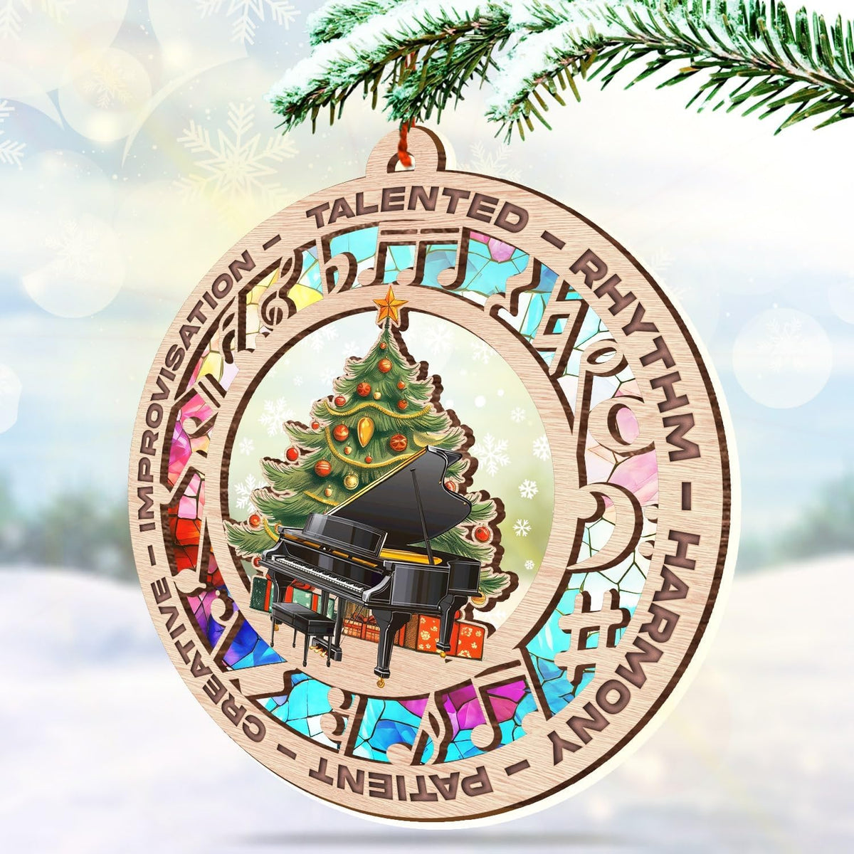 Piano Christmas Ornament, Music Suncatcher Tree Decoration, Elegant Keepsake Gift for Piano Players and Music Lovers