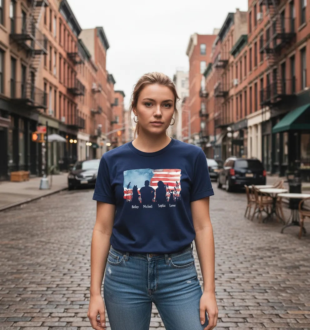 Custom Family Pet American Flag Premium T-shirt - Independence Day Gifts - Comfort Colors 1717 T-shirt