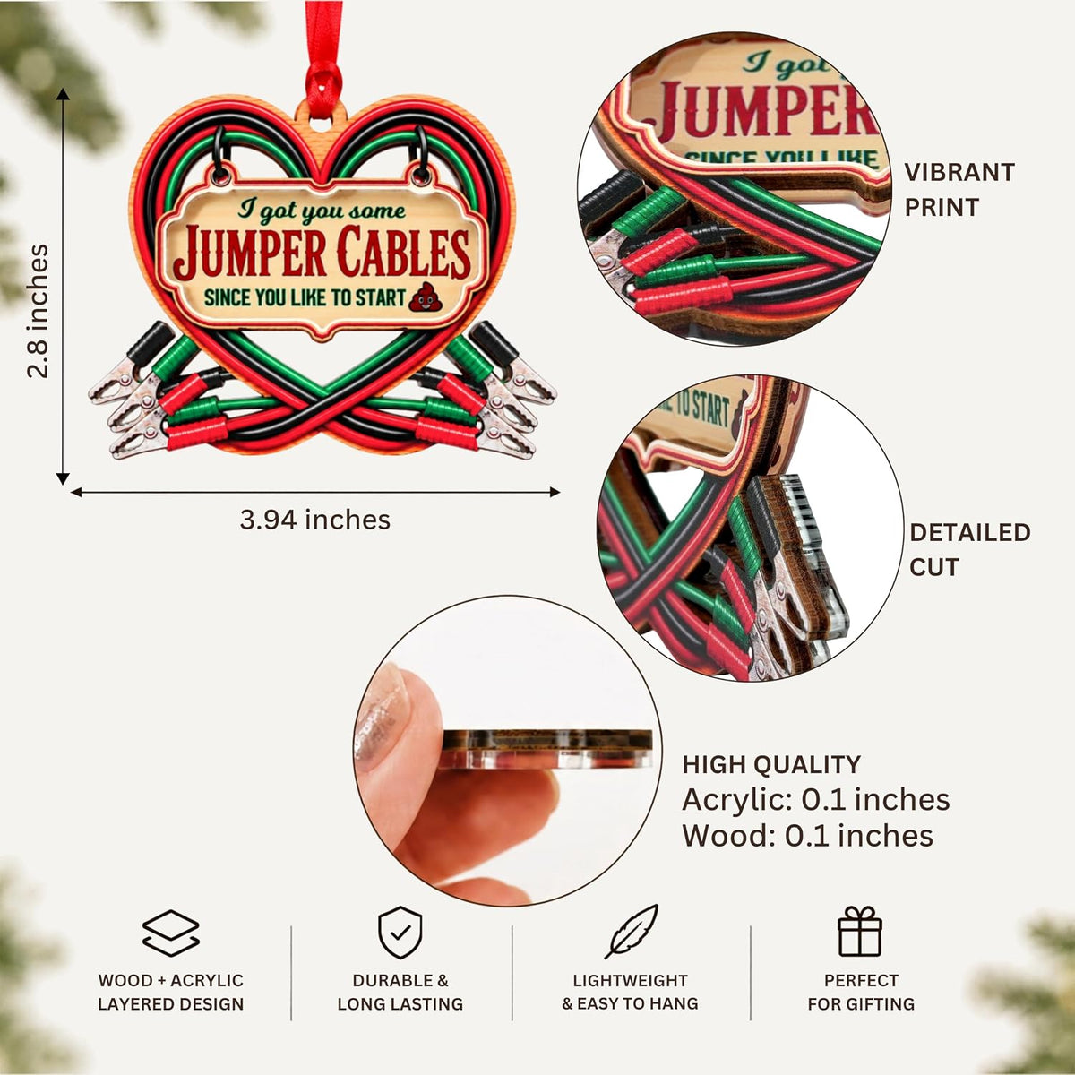 I Got You Some Jumper Cables Christmas Ornament 2026, Funny Gift for Friend Coworker Family, Wood & Acrylic Gift