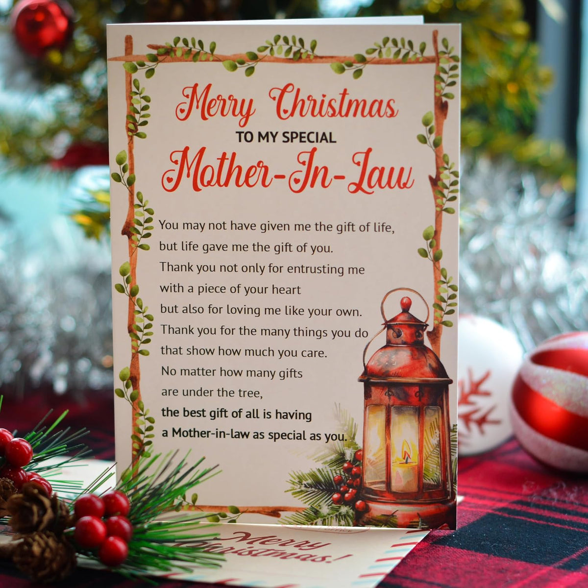 Christmas Card for Mother-in-Law from Son-in-Law or Daughter-in-Law – Holiday Greeting with Envelope and Seal