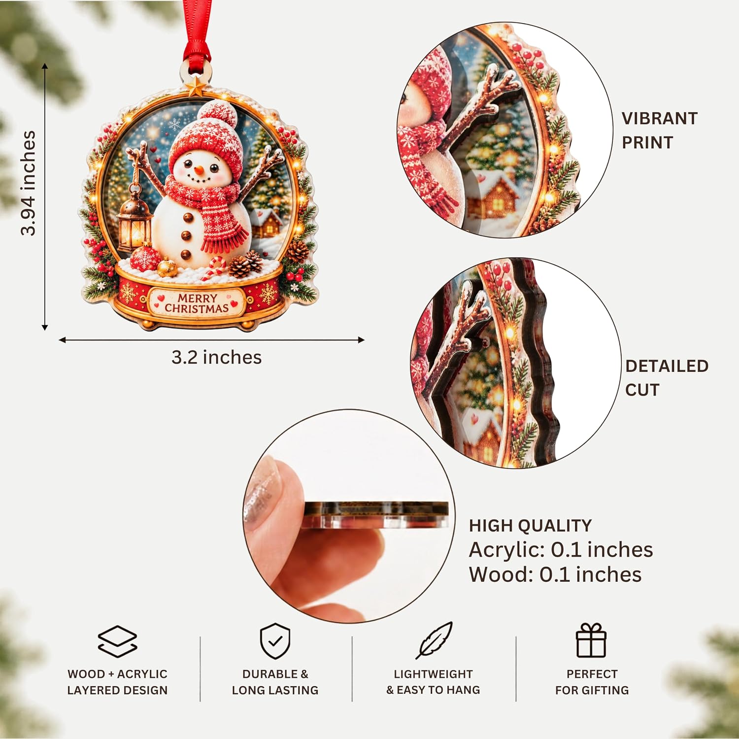 Snowman Christmas Ornament 2026, Snowman Ornament for Christmas Tree, Cute Snow Globe Ornament, Snowman Gifts for Family