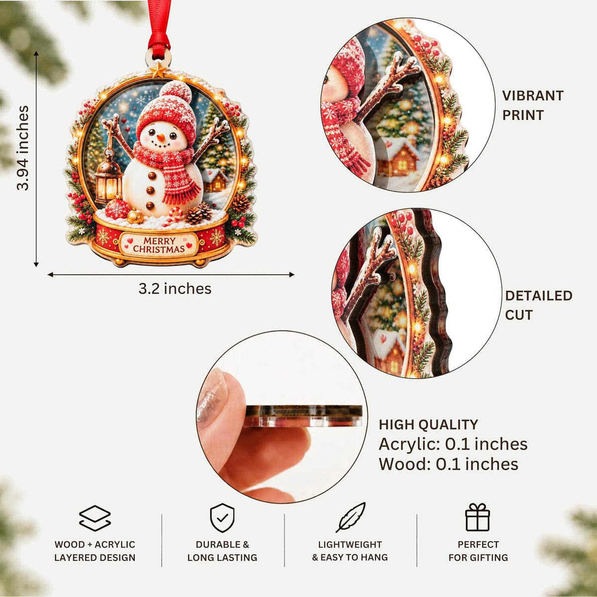Snowman Christmas Ornament 2026, Snowman Ornament for Christmas Tree, Cute Snow Globe Ornament, Snowman Gifts for Family