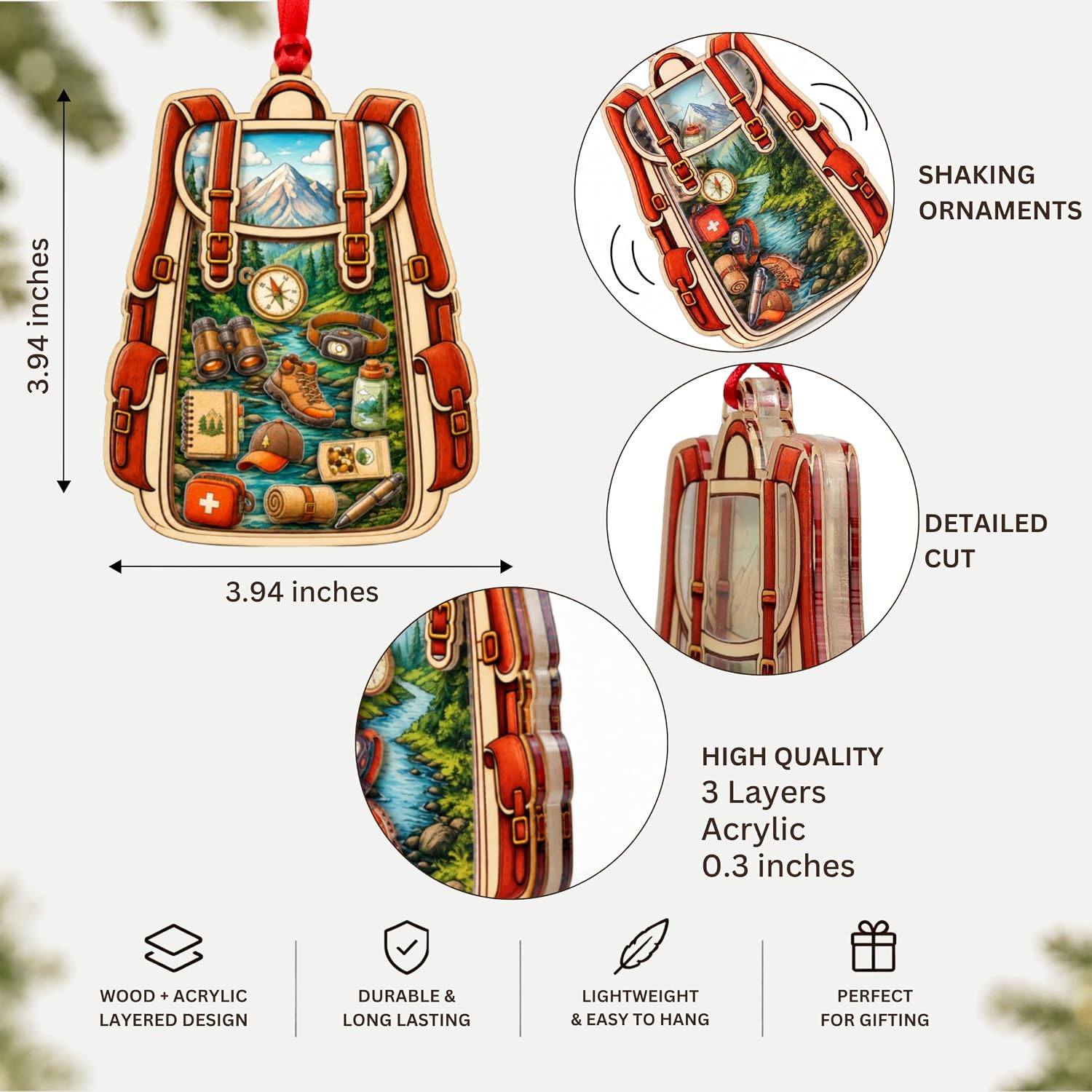 Hiking Shaker Christmas Ornament 2026, Hiking Ornaments for Christmas Tree 2026, Outdoor Adventure, Hiker Gifts