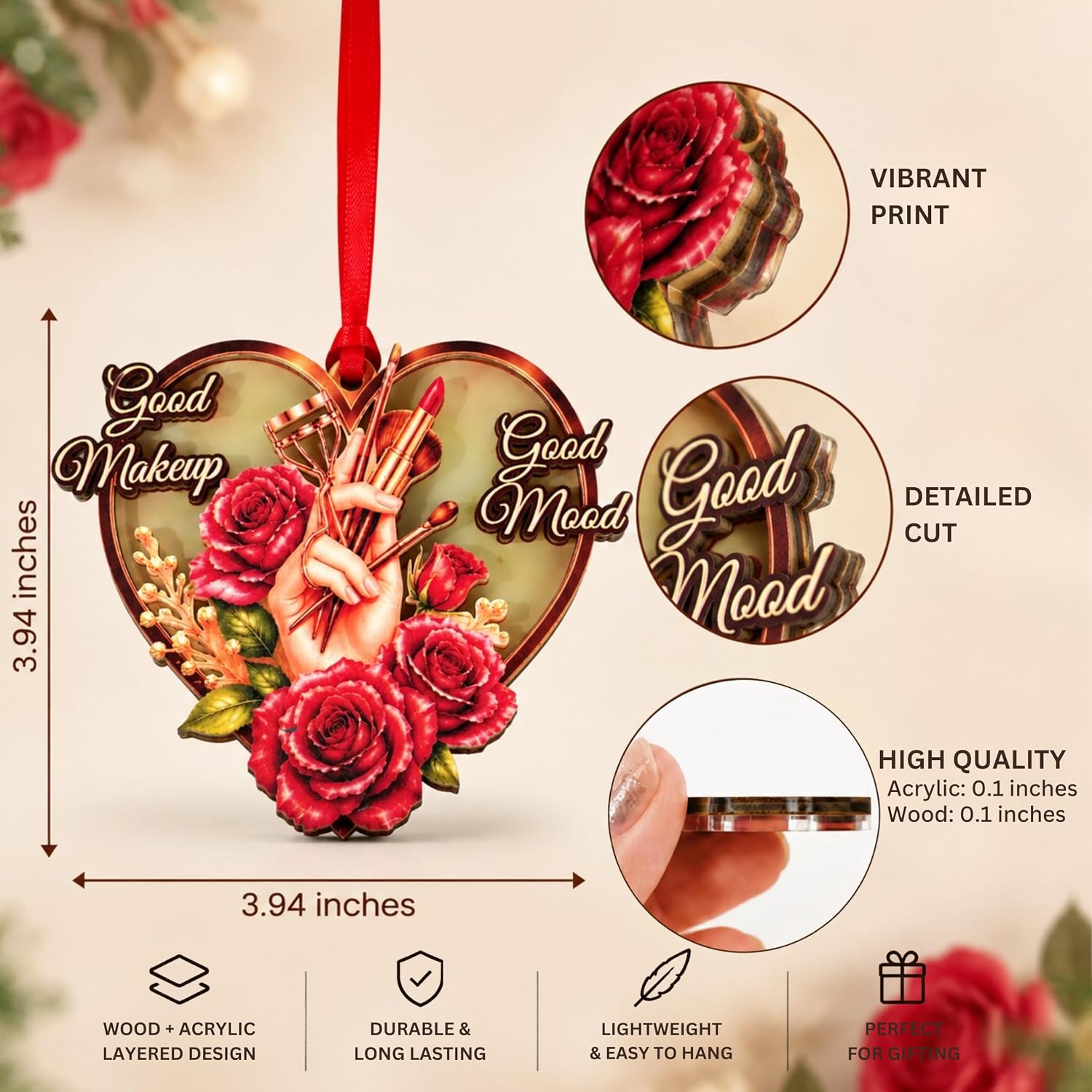 Makeup Christmas Ornament, Makeup Ornaments for Christmas Tree, Make Up Ornament 2026, Wood & Acrylic Gift