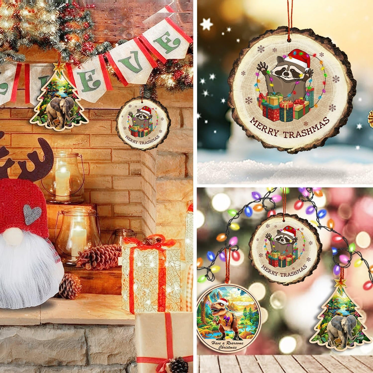 Raccoon Christmas Ornament, Funny Woodland Animal Tree Decor, Cute Wildlife Keepsake Gift for Raccoon Lovers