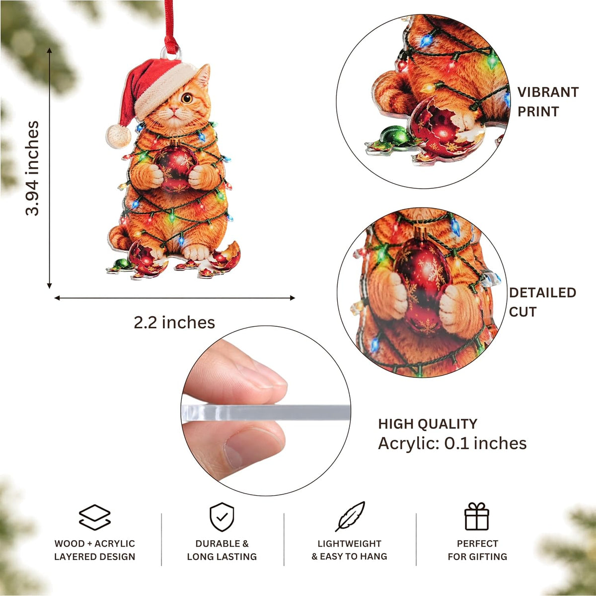 Orange Cat Christmas Ornament 2026, Orange Cat Christmas Ornament for Christmas Tree, Acrylic Christmas Decoration