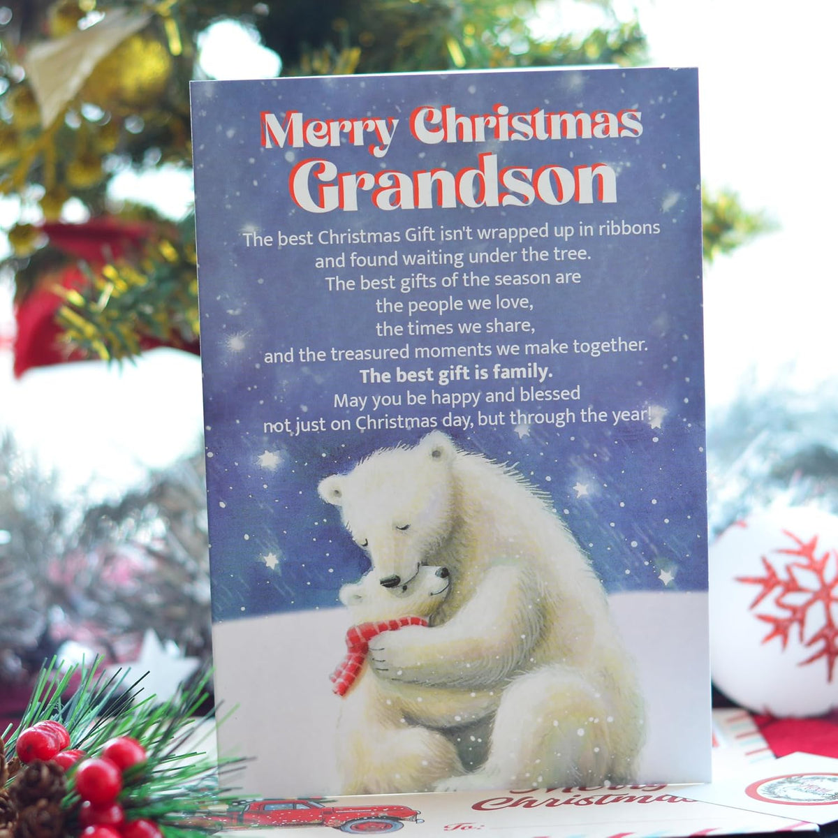 Christmas Card for Grandson from Grandma or Grandpa – Holiday Greeting with Envelope and Seal