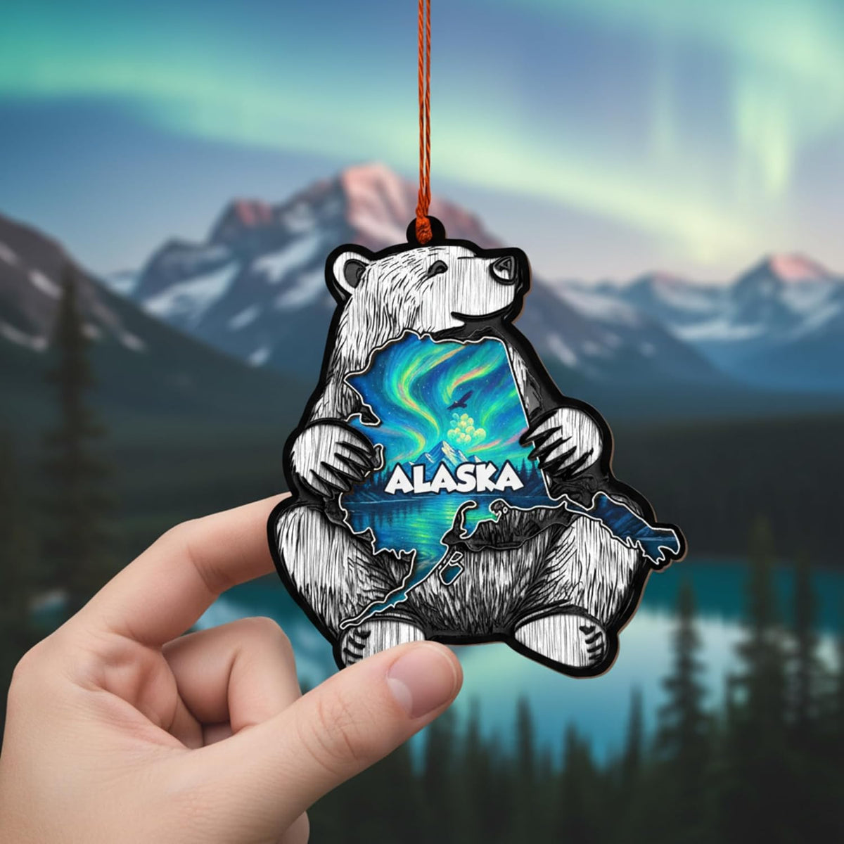 Alaska Ornament, Alaska Christmas Ornament for Christmas Tree Decoration, 3D Wooden Acrylic Cut Xmas Gifts, Souvenir Gift for State Lovers Men Women Family Friends