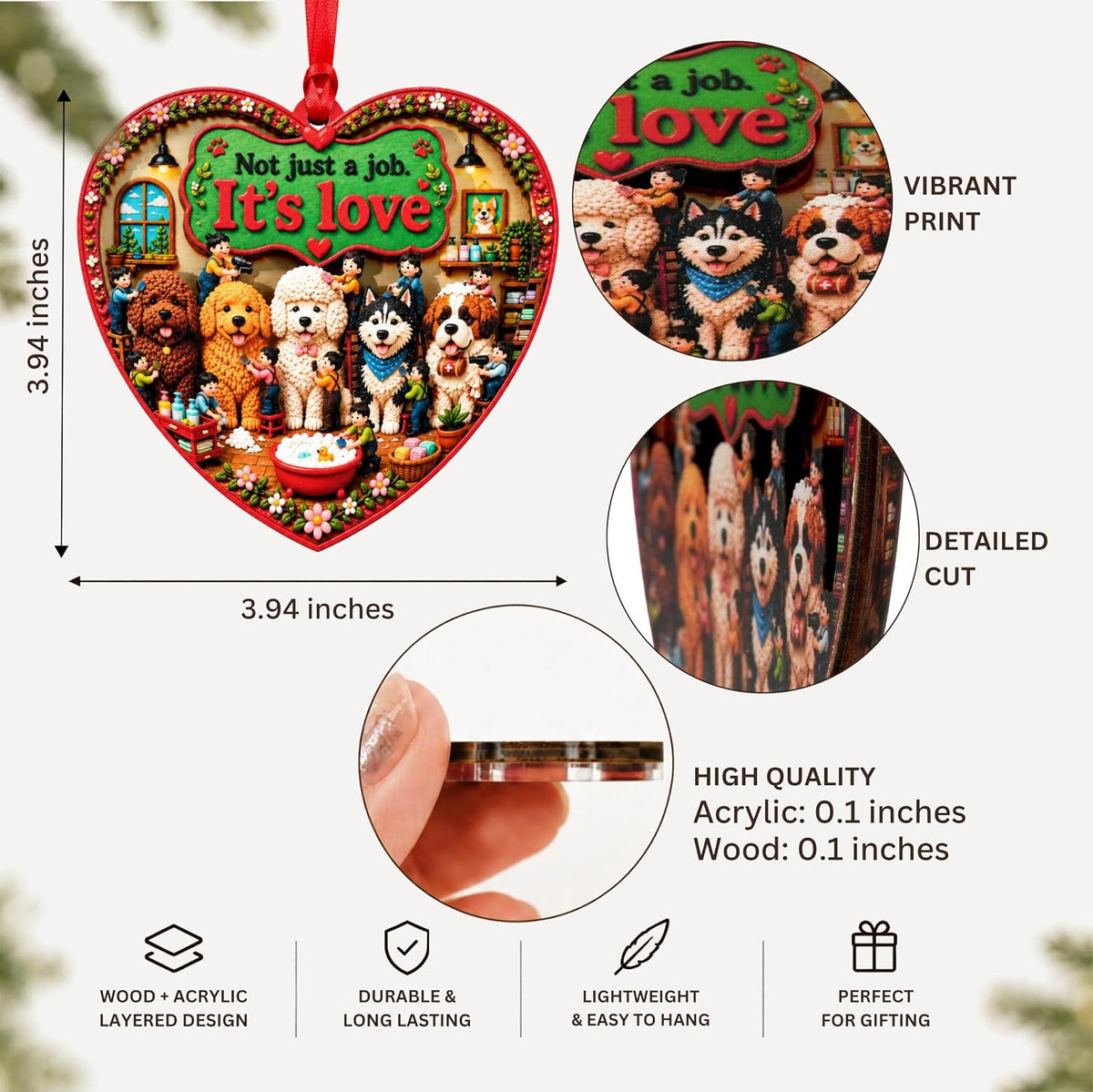 Dog Groomer Christmas Ornament 2026, Pet Thank You Gifts, Wood Acrylic Christmas Decoration, Wood & Acrylic Gift
