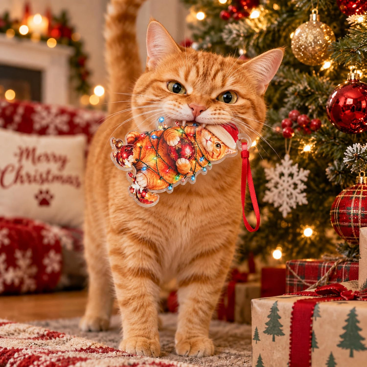 Orange Cat Christmas Ornament 2026, Orange Cat Christmas Ornament for Christmas Tree, Acrylic Christmas Decoration