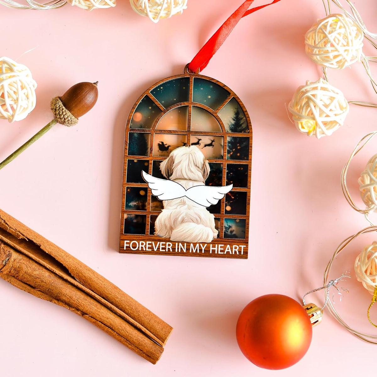 Shih Tzu Christmas Ornament, Angel Memorial Keepsake for Dog Lovers, Pet Loss Remembrance Holiday Decor