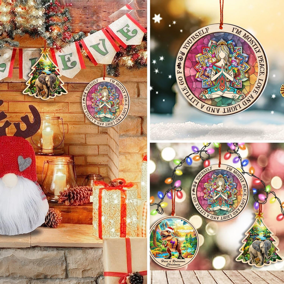 Yoga Christmas Ornament, Namaste Suncatcher Tree Decor, Inspirational Keepsake Gift for Yoga Lovers and Instructors