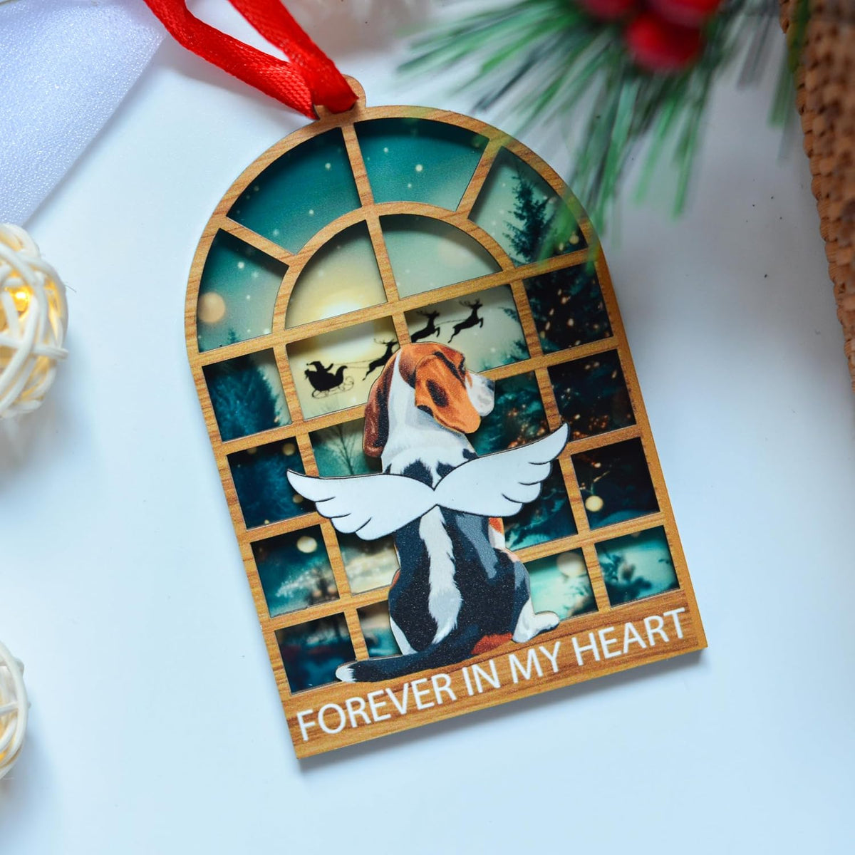 Beagle Dog Christmas Ornament, Angel Memorial Keepsake for Dog Owners, Pet Lover Holiday Tree Decoration