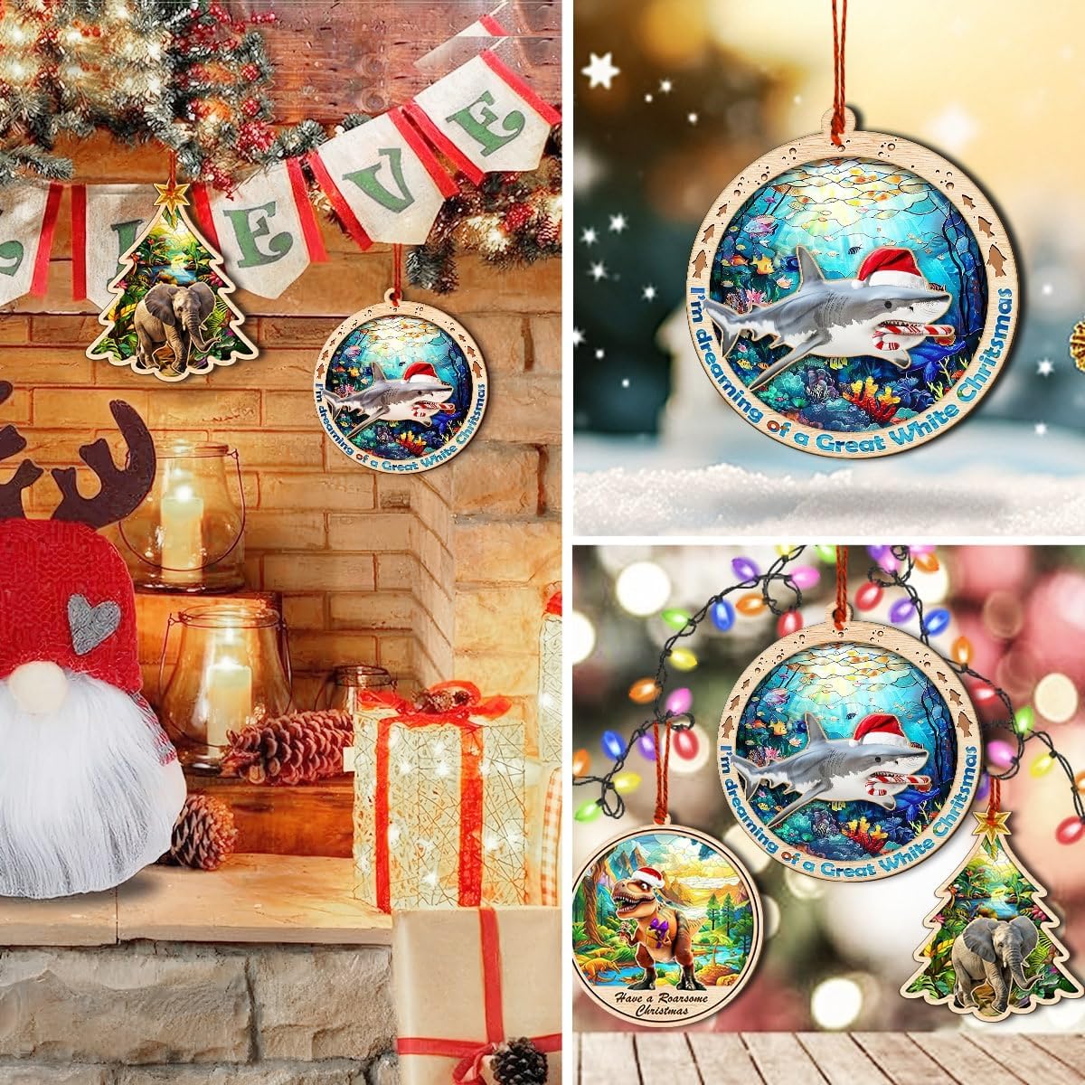 Shark Suncatcher Ornament - Christmas Tree Decorations 2024 - Gifts for Shark Lovers