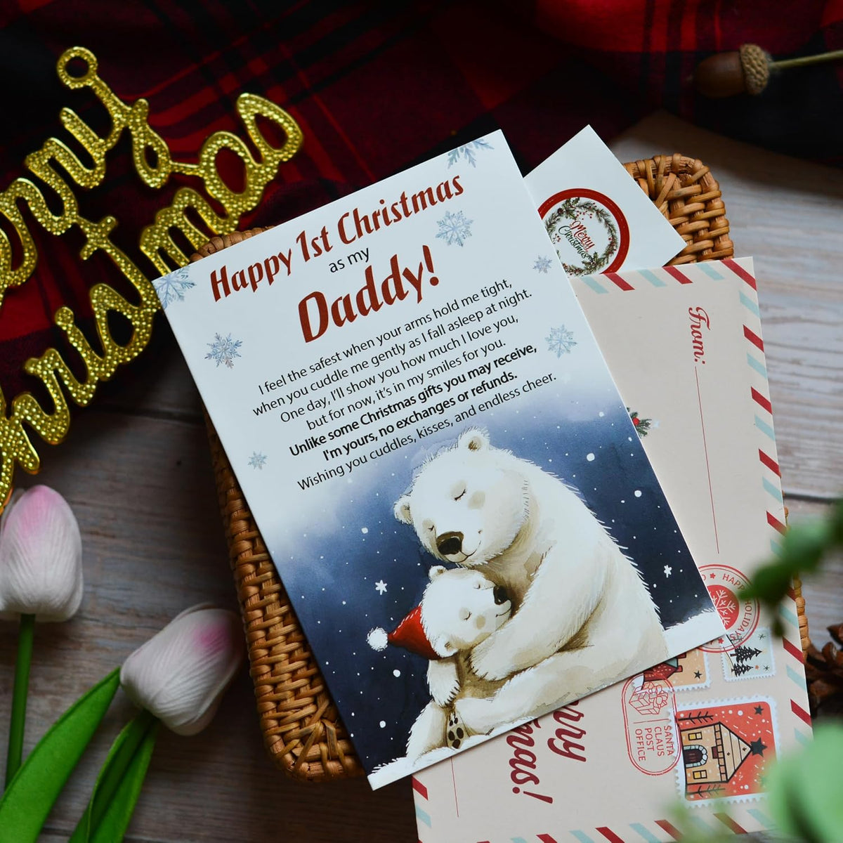 First Christmas as Dad Card with Envelope and Seal – Holiday Greeting for a New Father