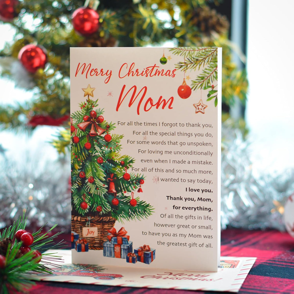 Christmas Card for Mom from Her Children – Holiday Greeting with Envelope and Seal