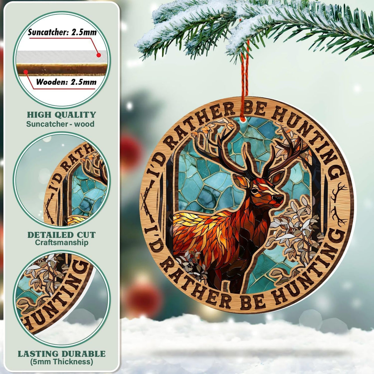 Deer Christmas Ornament, Hunting Theme Holiday Decor, Rustic Wildlife Keepsake Gift for Hunters and Outdoor Lovers