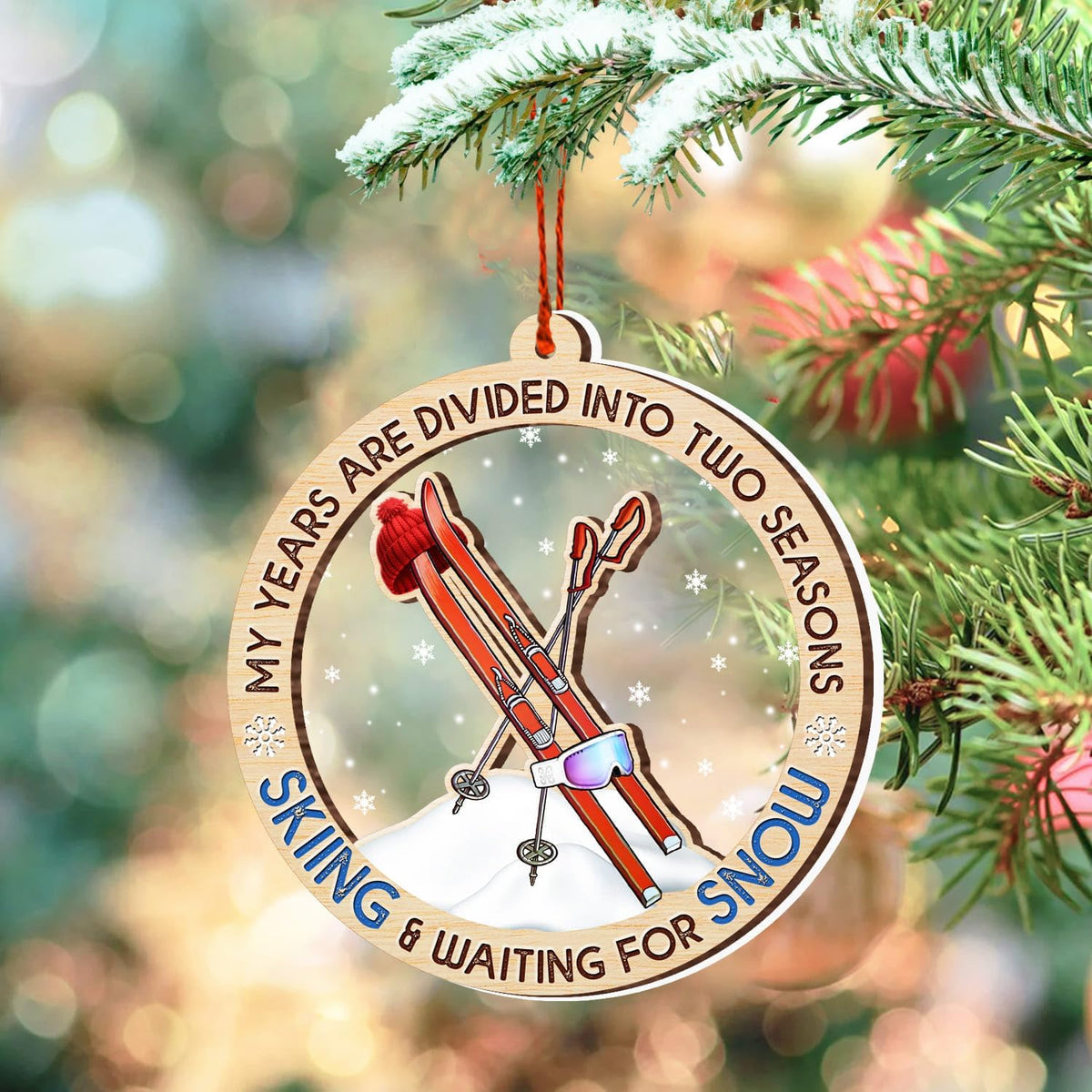 Skiing Christmas Ornament, Winter Sports Tree Decoration, Snow Ski Keepsake Gift for Skiers and Mountain Lovers