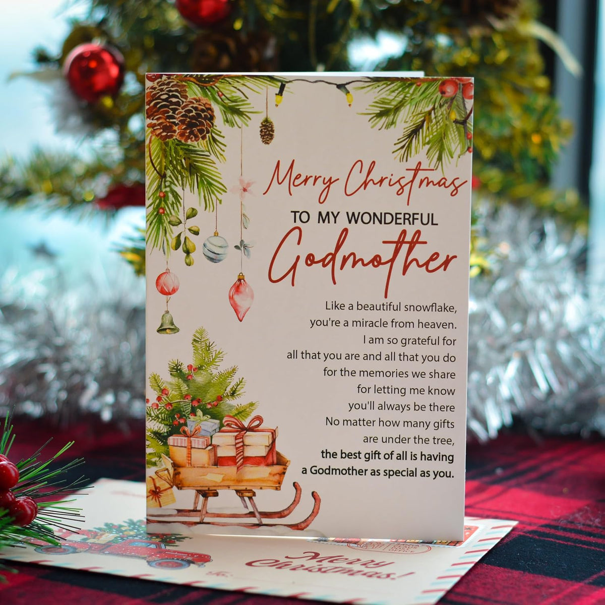 Christmas Card for Godmother with Envelope and Seal – Loving Holiday Greeting to Show Your Appreciation