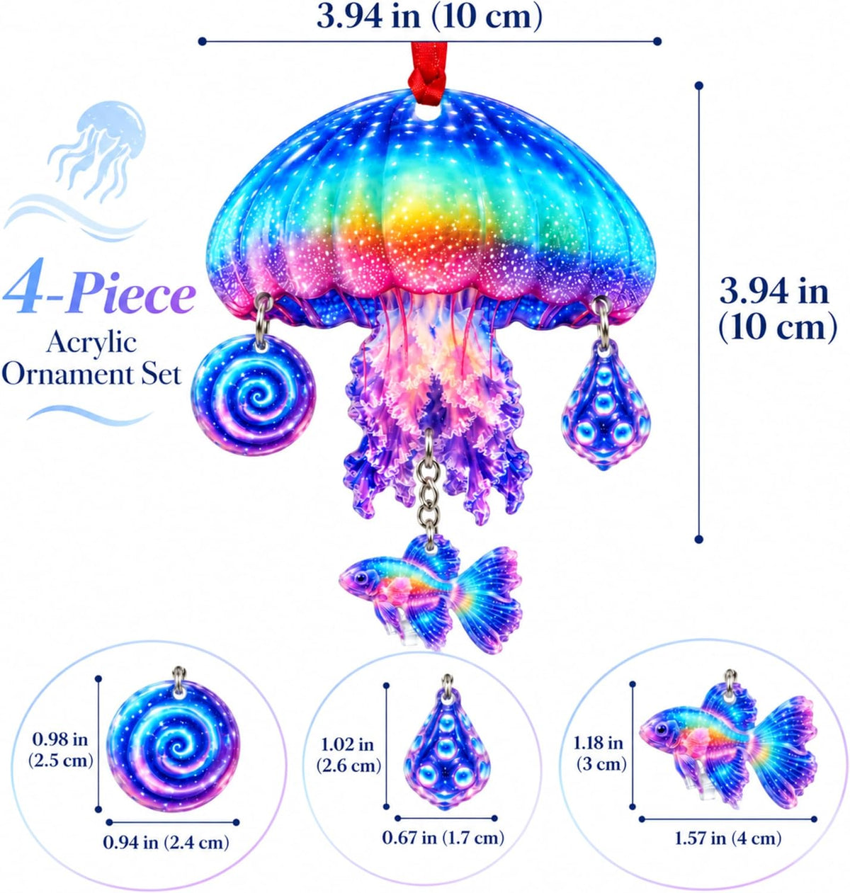 Jellyfish Christmas Ornament 2026, Jellyfish Ornaments for Christmas Tree, 1 Set 4pcs Jelly Fish Ornaments