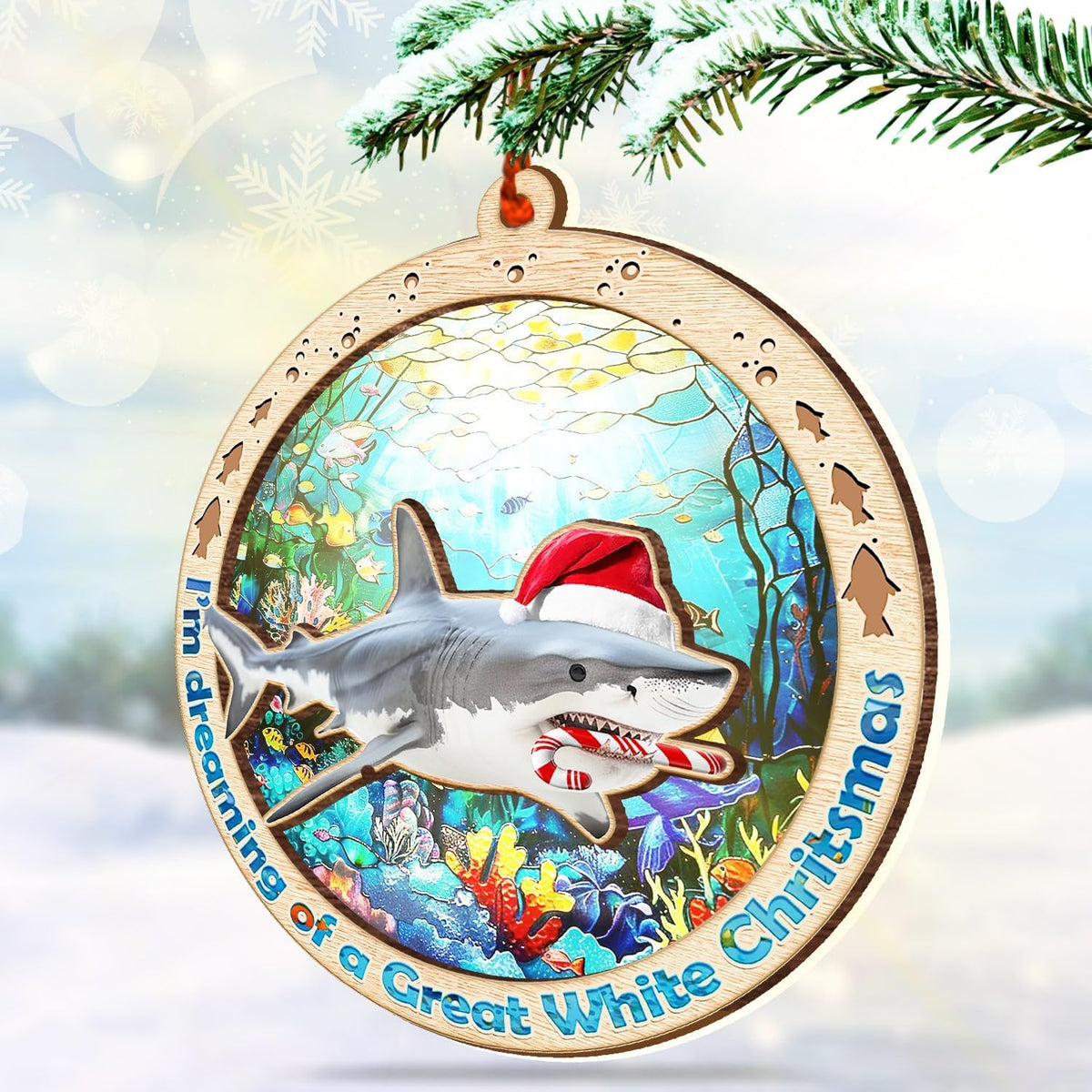 Shark Suncatcher Ornament - Christmas Tree Decorations 2024 - Gifts for Shark Lovers